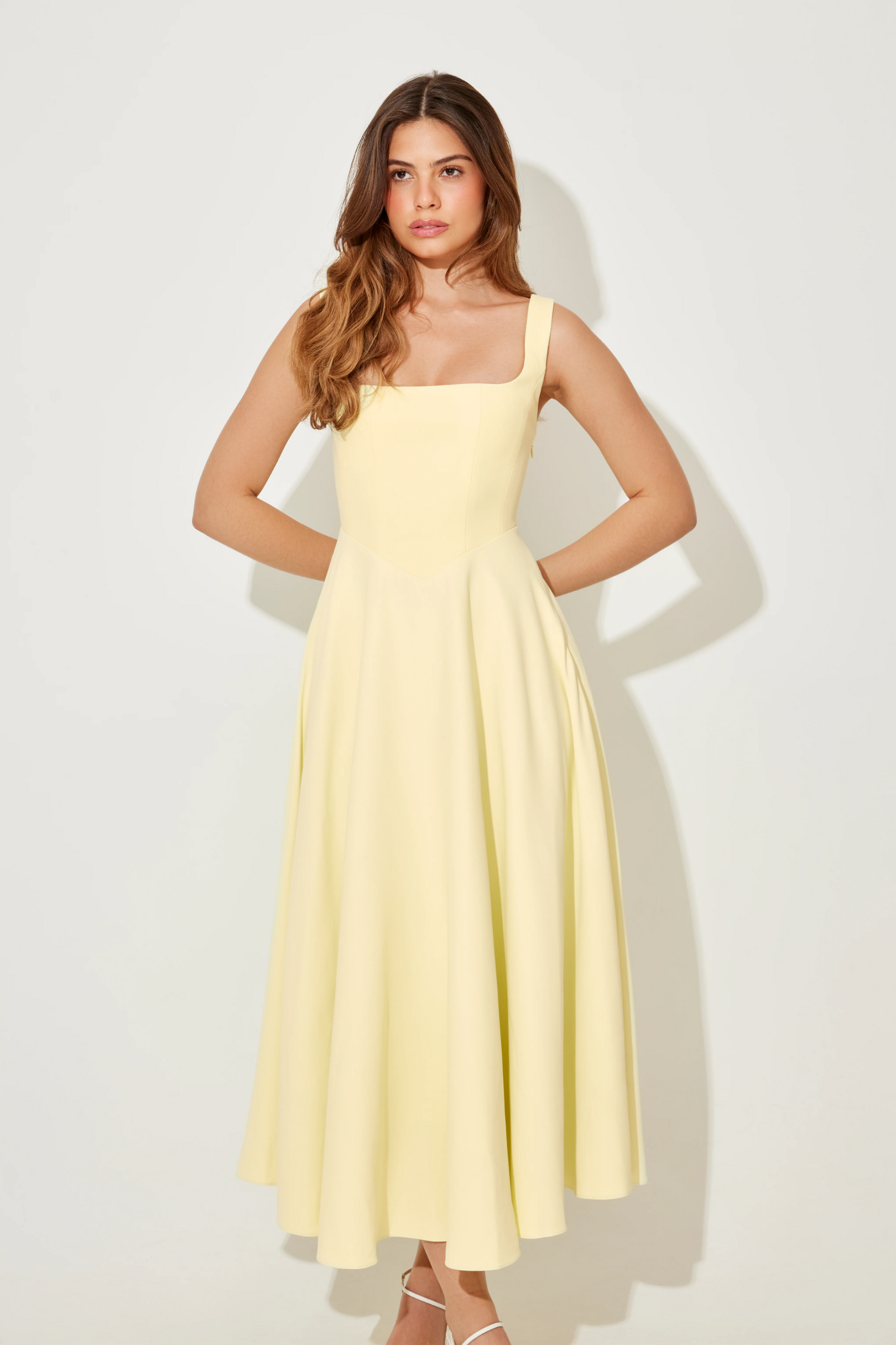 The July Muse High Waist Square Neck Midi Dress