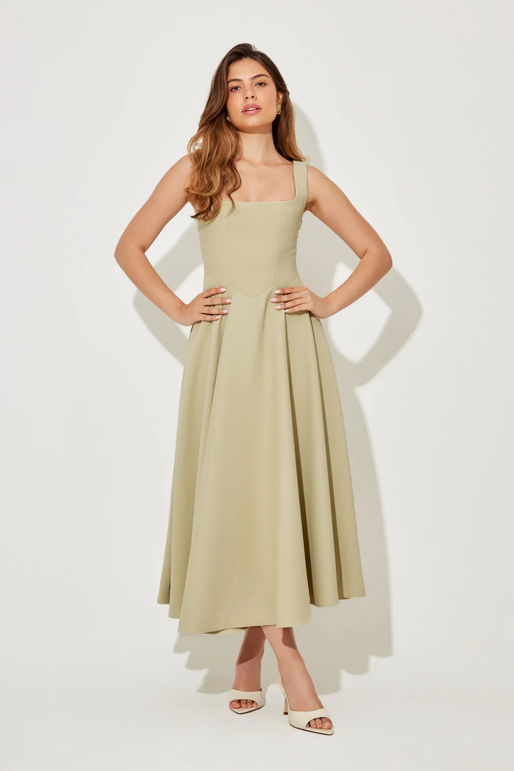 The July Muse High Waist Square Neck Midi Dress