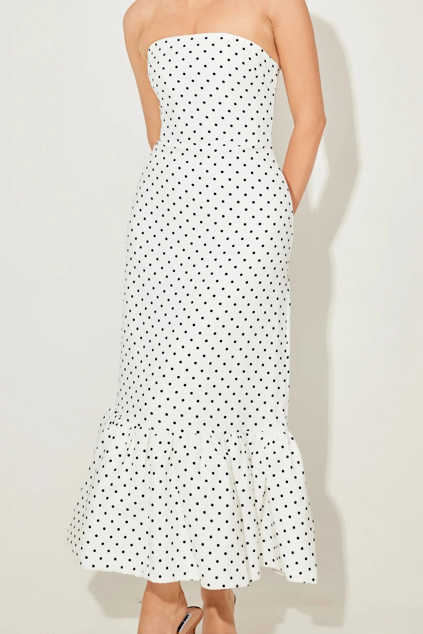 The July Muse Strapless Peplum Hem Midi Dress