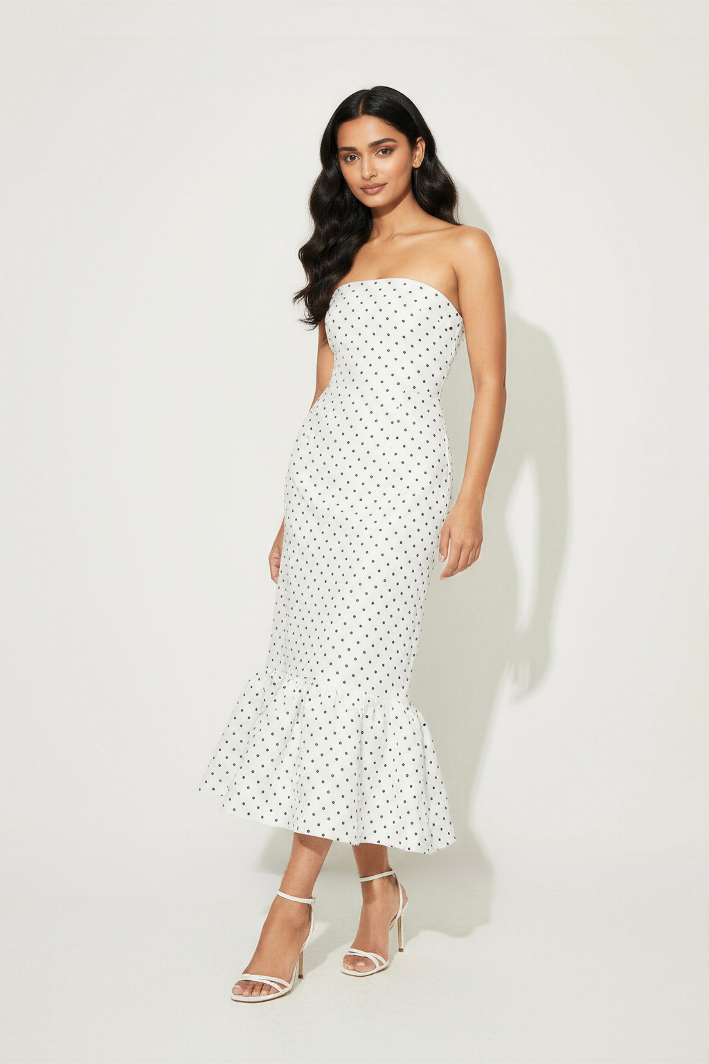 Bianca Strapless Dress | White Polka Dot