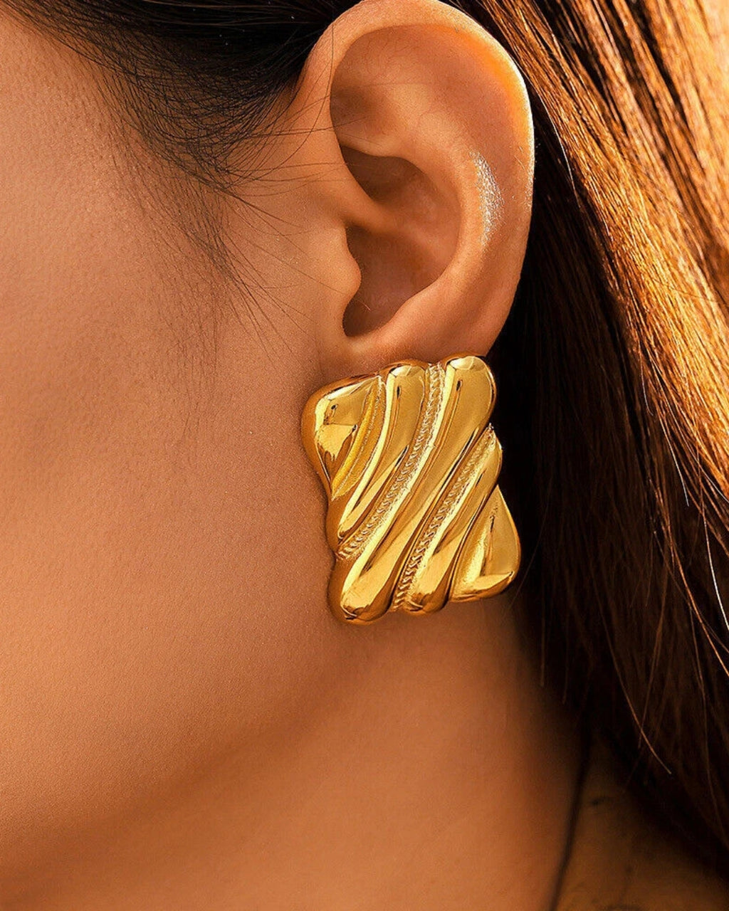 Rectangle gold Earing