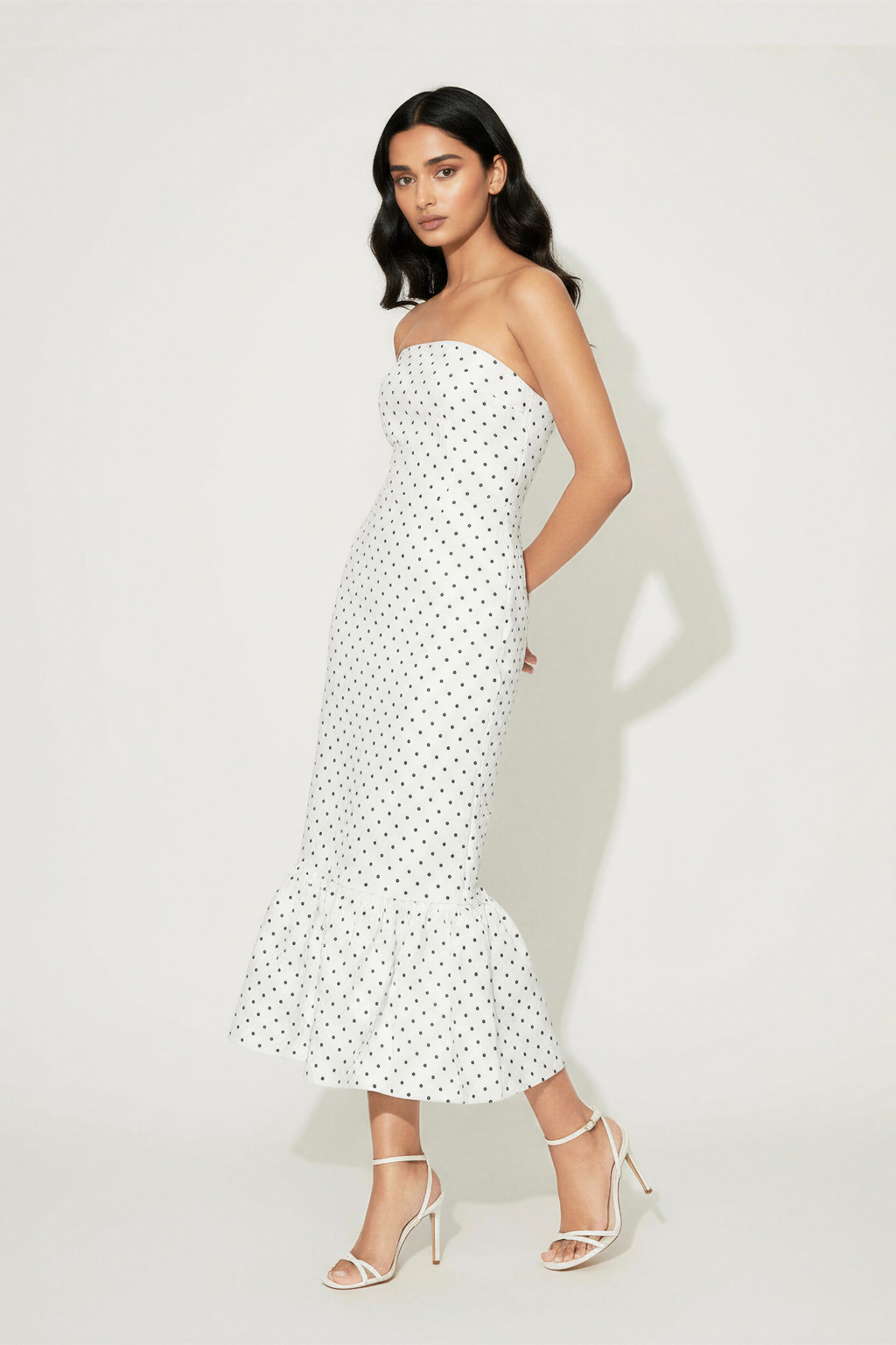Bianca Strapless Dress | White Polka Dot