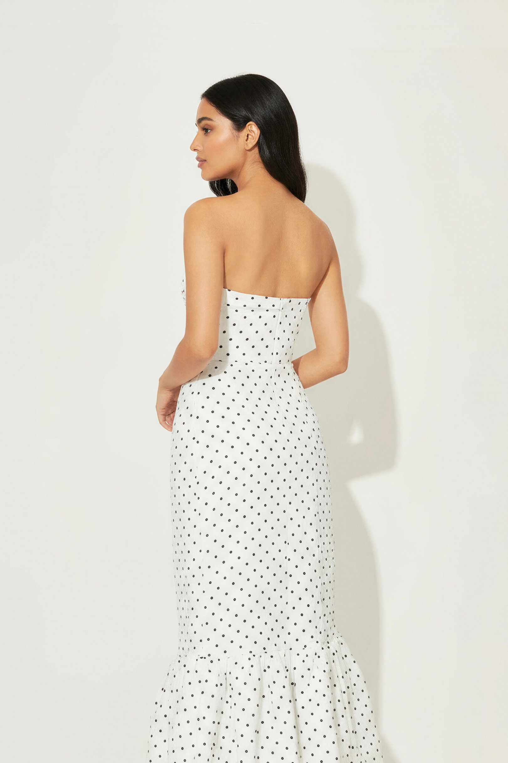 Bianca Strapless Dress | White Polka Dot