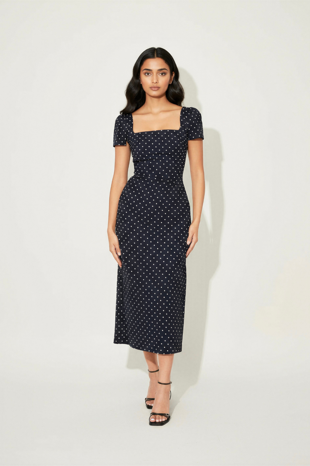 Aalma Dress | Navy Polka Dot