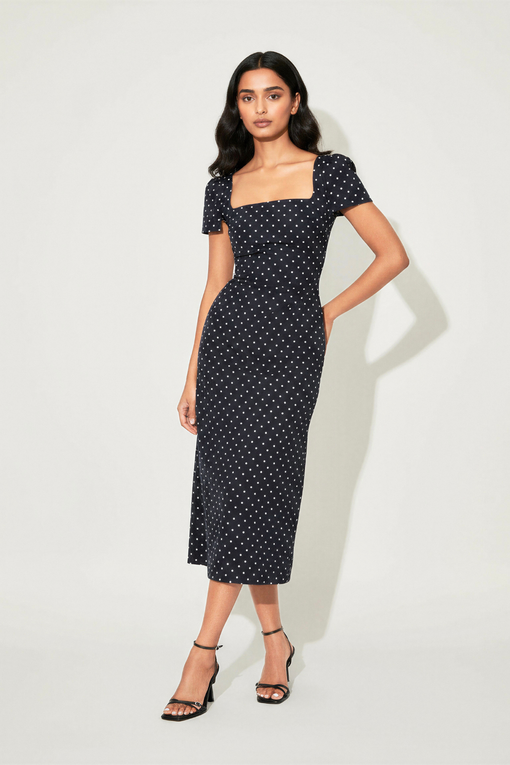 Aalma Dress | Navy Polka Dot
