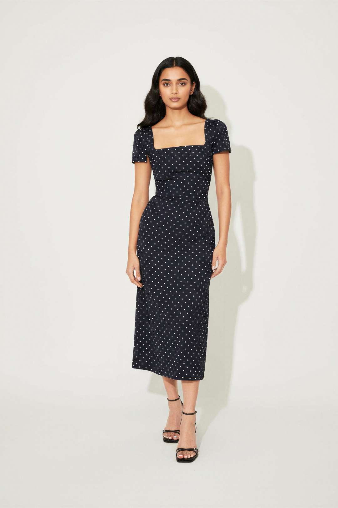 Aalma Dress | Navy Polka Dot