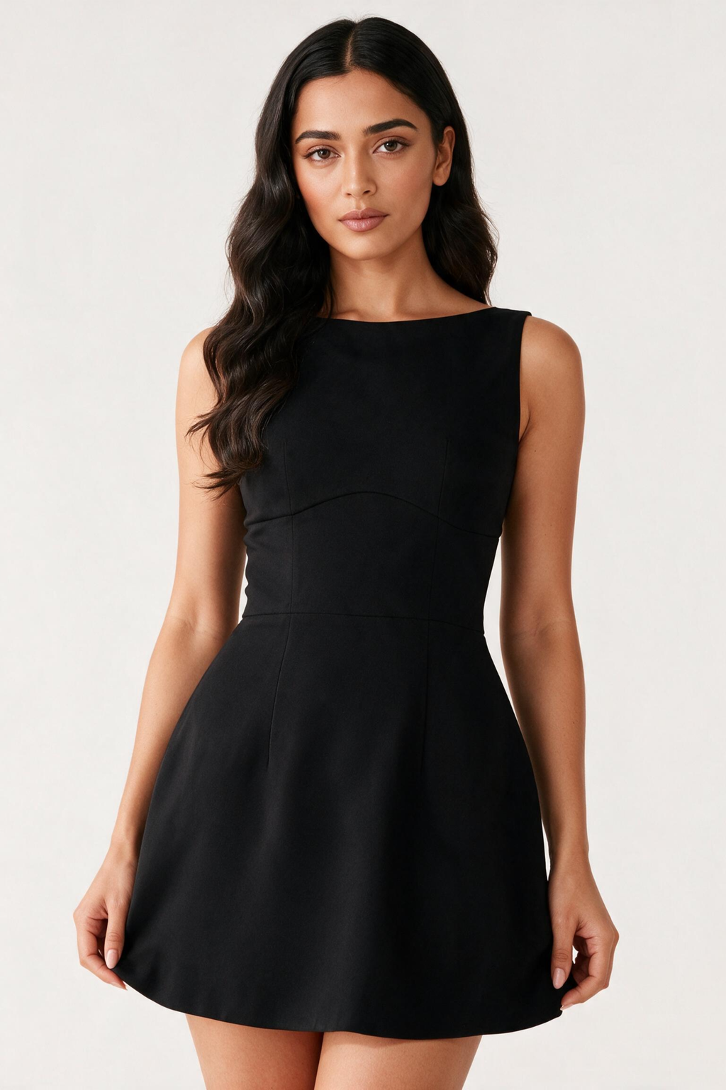 Boat Neck Mini Dress | Black