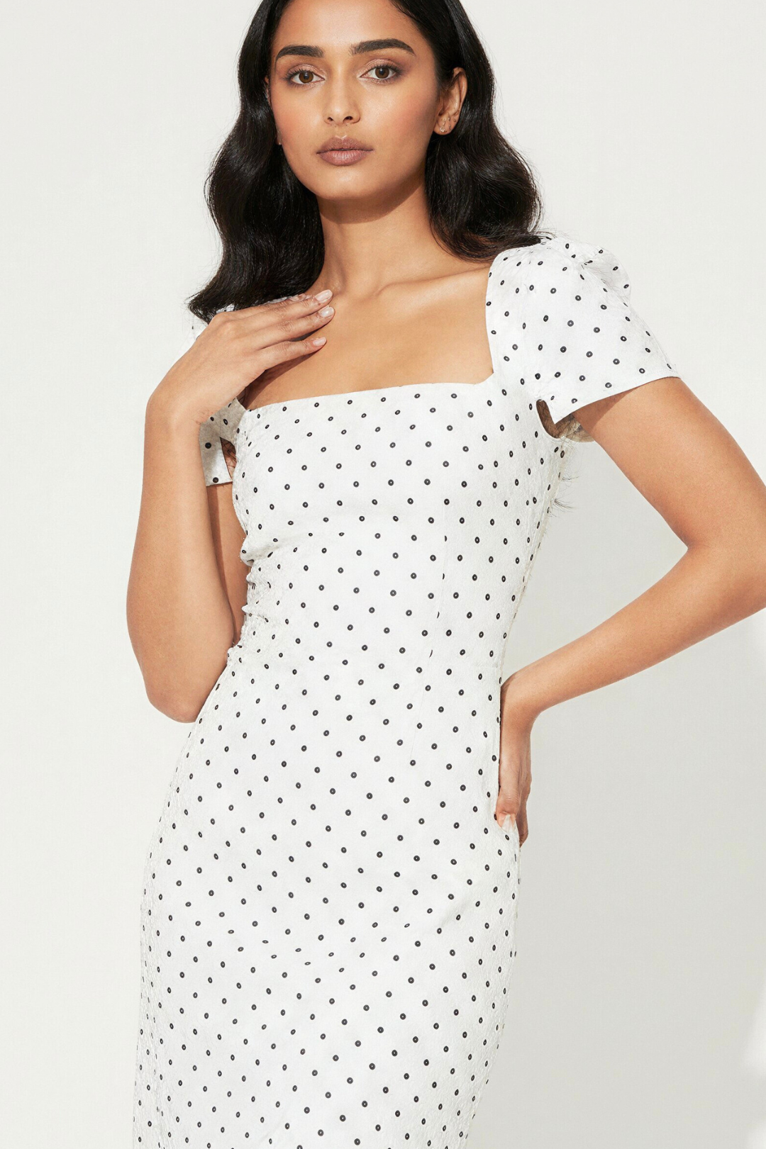 Aalma Dress | White Polka Dot
