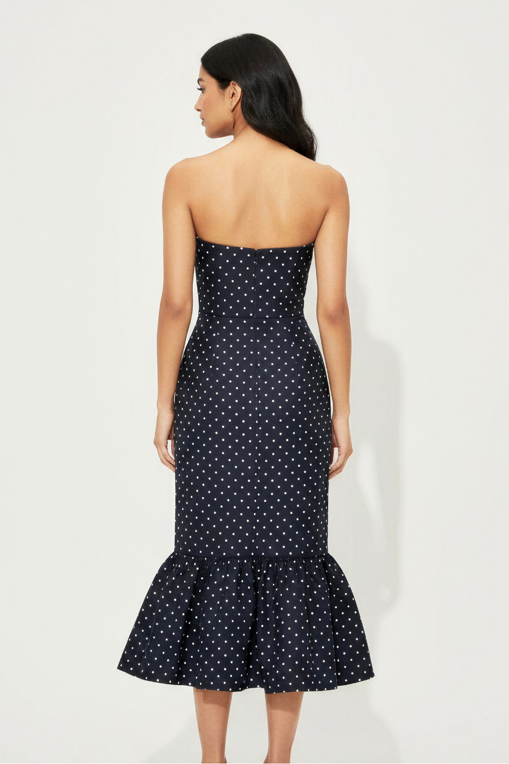 Bianca Strapless Dress | Navy Polka Dot