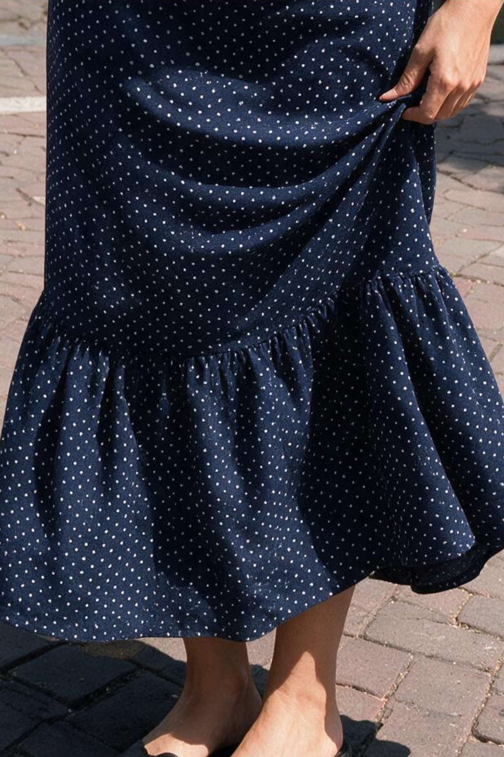 Bianca Strapless Dress | Navy Polka Dot