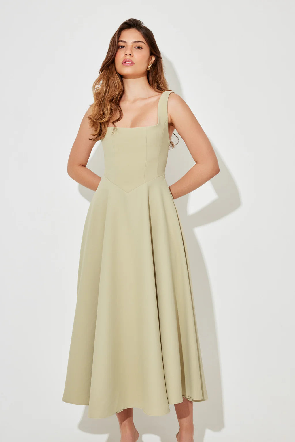 The July Muse High Waist Square Neck Midi Dress