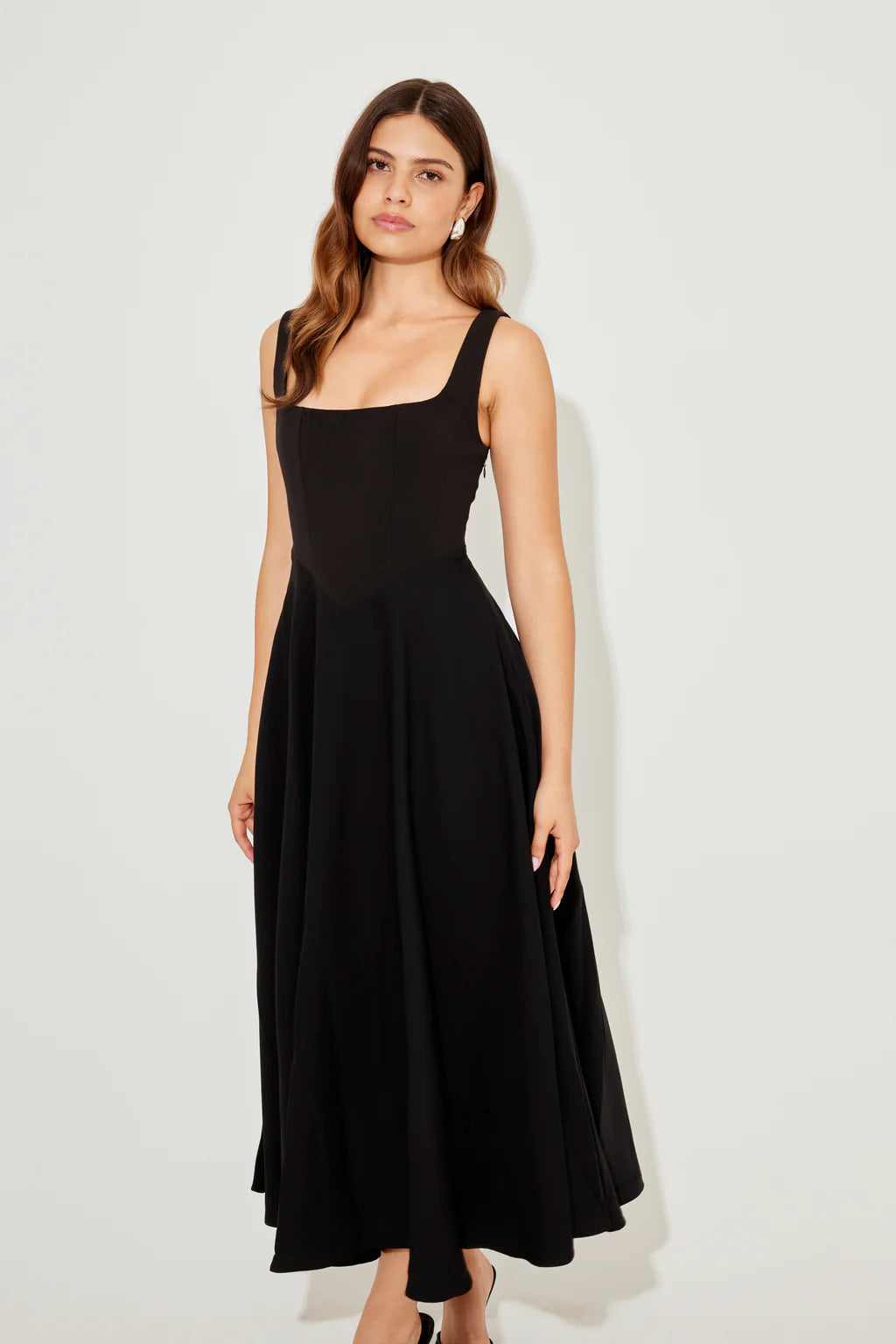 The July Muse High Waist Square Neck Midi Dress