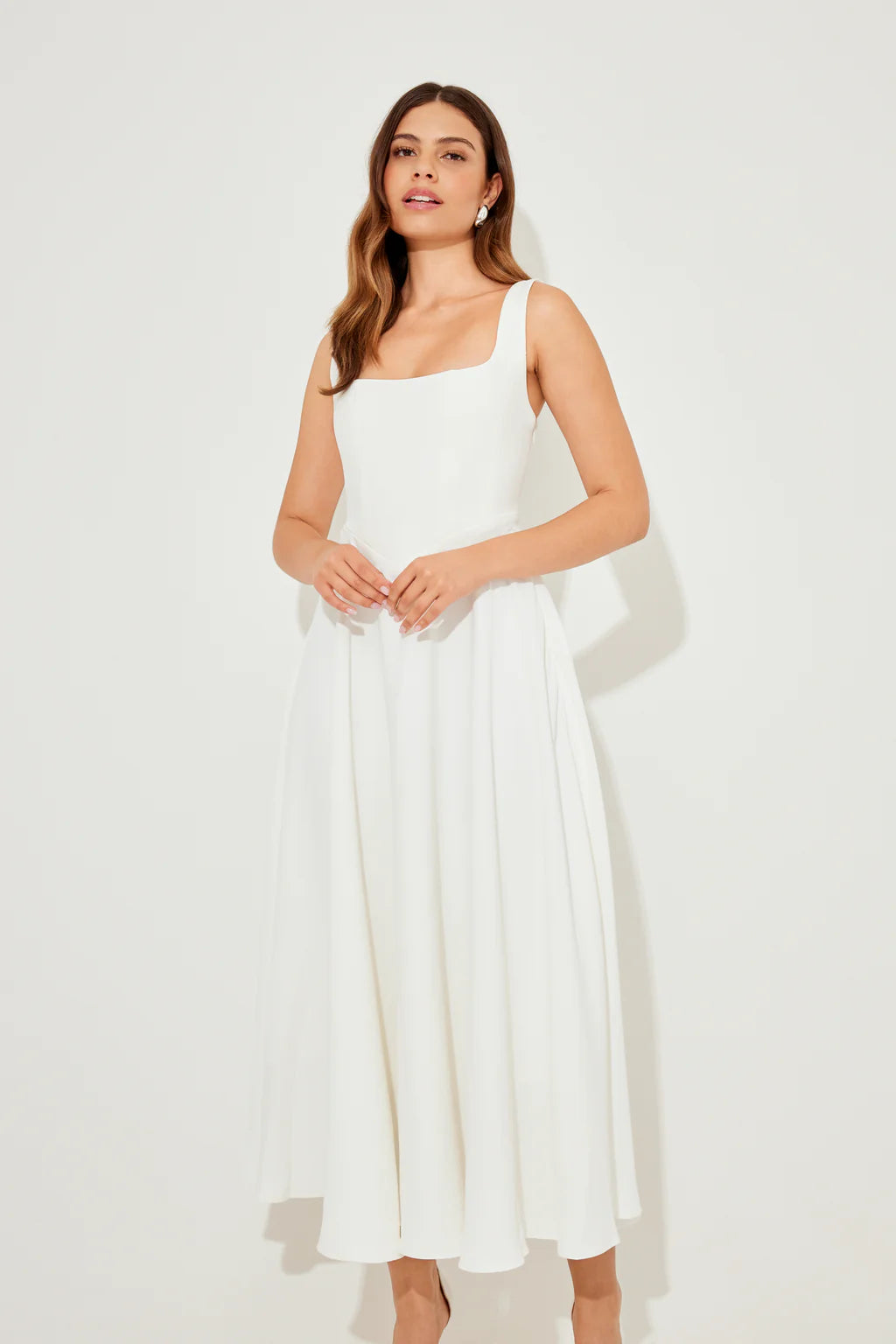 The July Muse High Waist Square Neck Midi Dress