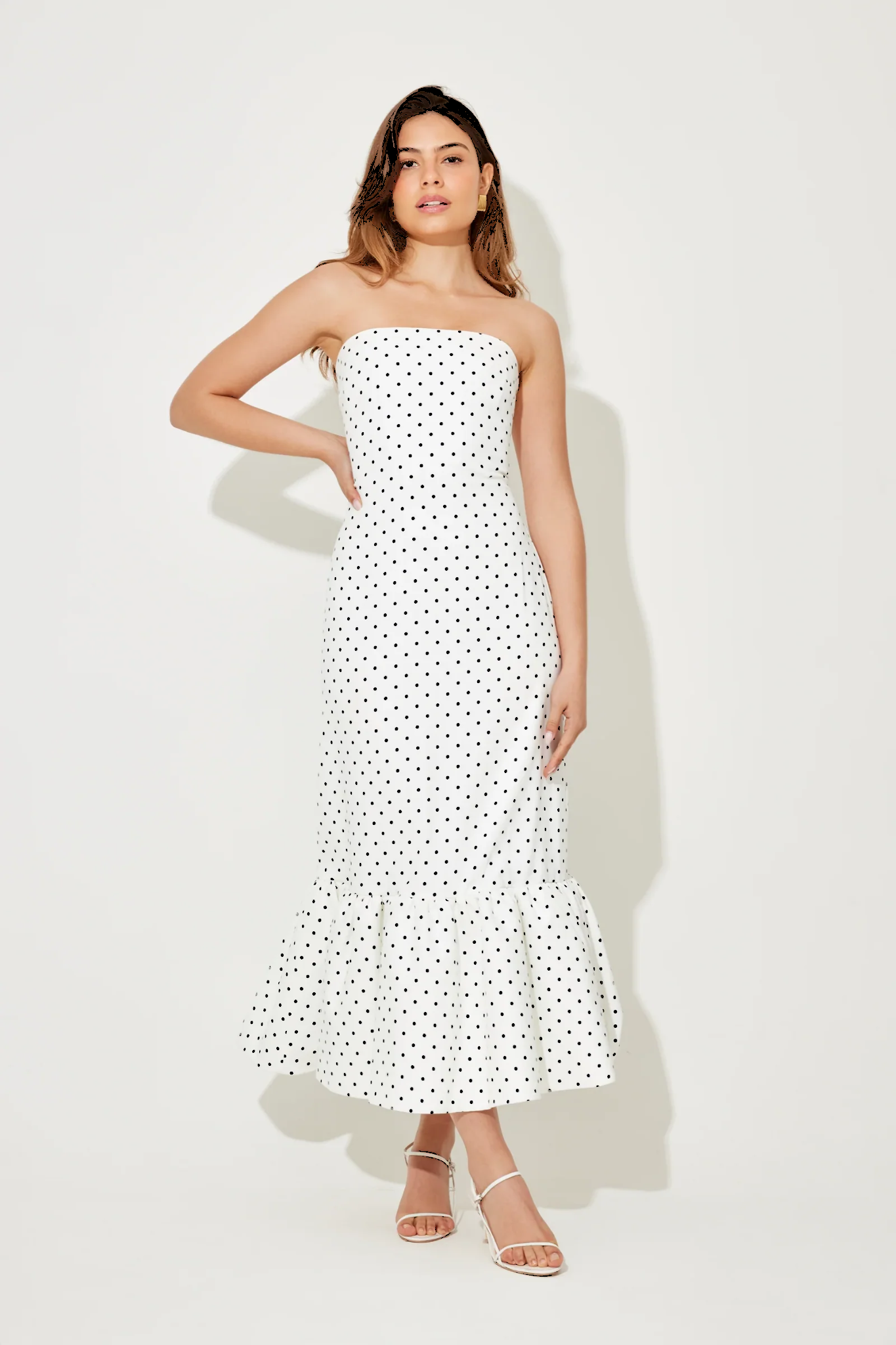 The July Muse Strapless Peplum Hem Midi Dress